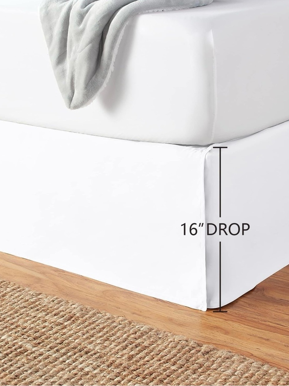 White Bed Skirt - 16" Drop Bed Valance